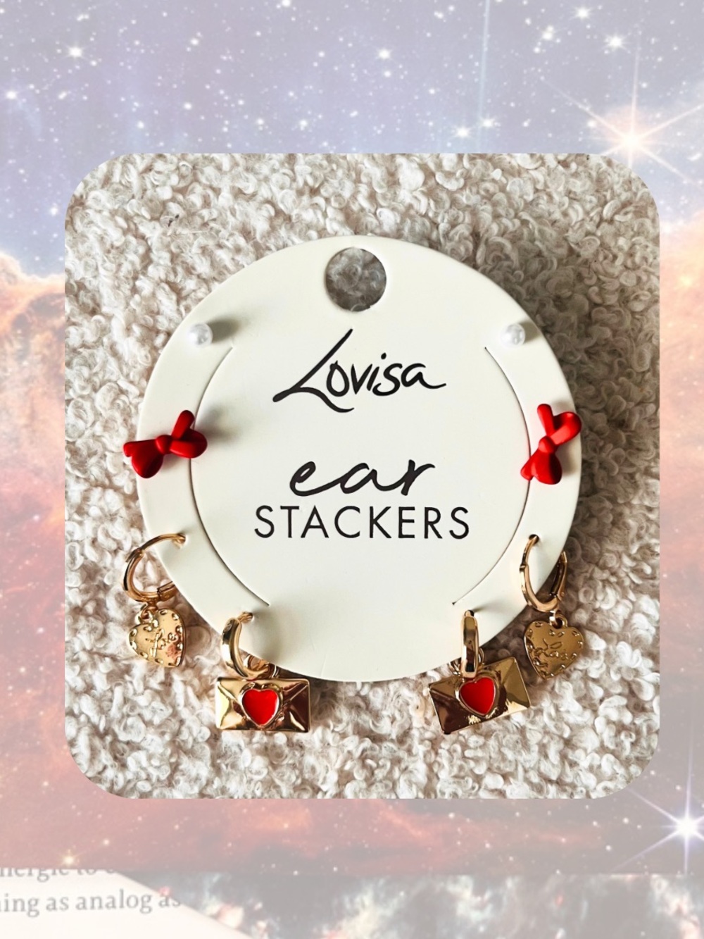 🎉🎉Lovisa Gold Tone Ear Stacker Set Envelope heart earrings, Red bow, Hearts